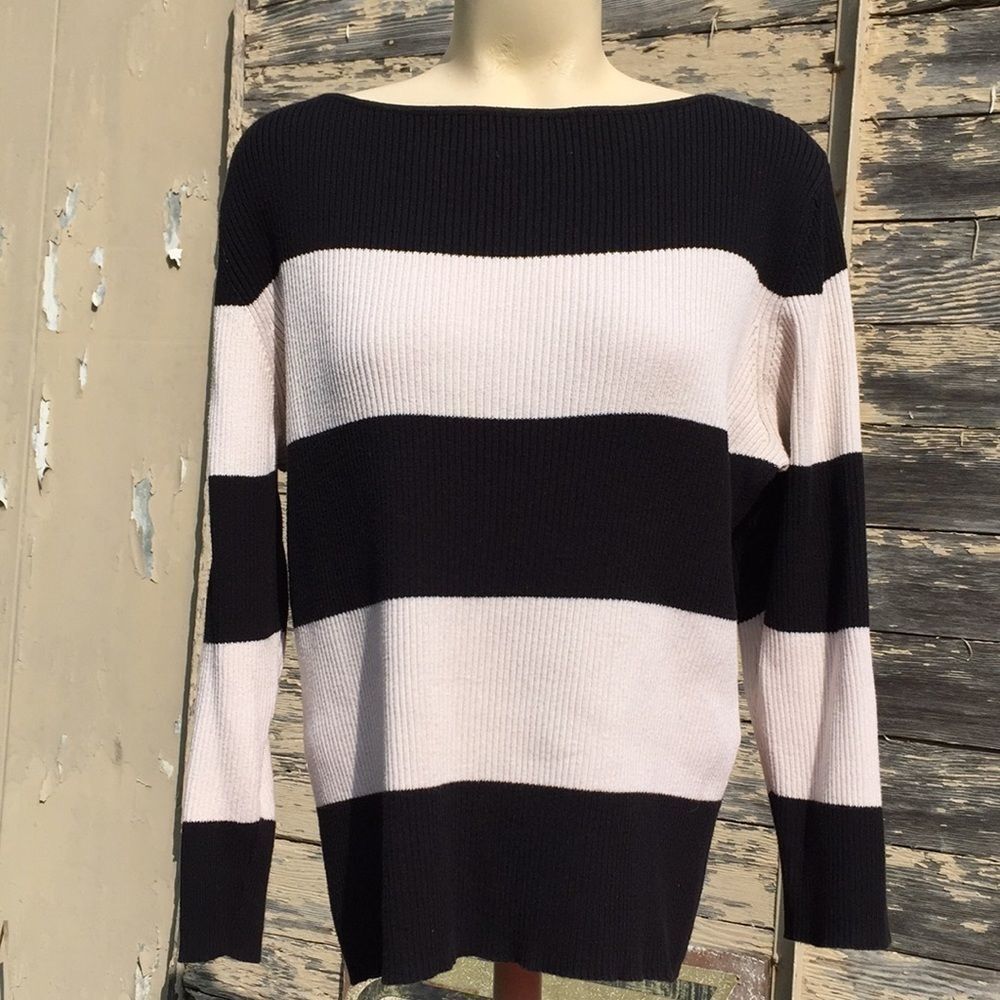 Rafaella cotton sweater black white stripe size L - Picture 2 of 8